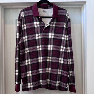 Lands End_Long Sleeve_Polo_Dark Red Plaid_Size Large